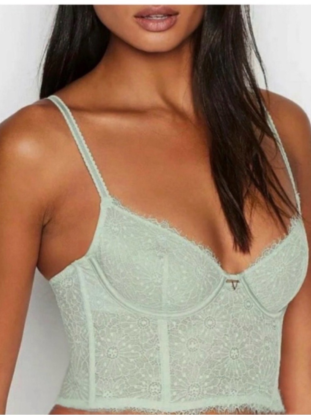 Victoria’s Secret Long Line Lace Demi Bra 34B Sky Grey Dream Angels